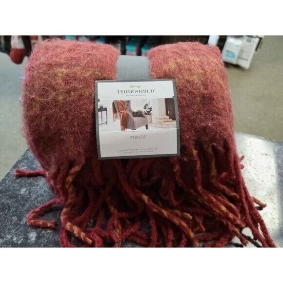 Threshold Faux Mohair Grid Fringed Throw Blanket - Picture 2 of 7